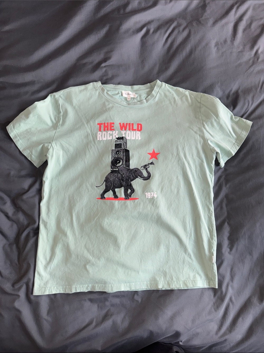 bohme Light Sage Graphic 'The Wild Rock Tour' Tee with Red Accent